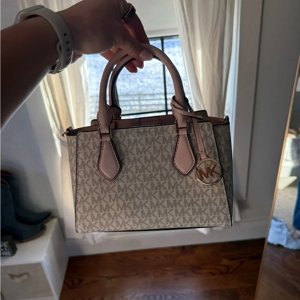 Michael Kors Signature Beige and Pink Satchel